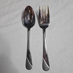 Stainless Steel Serving Spoon and Fork Set Salad Utensils Silver Tone